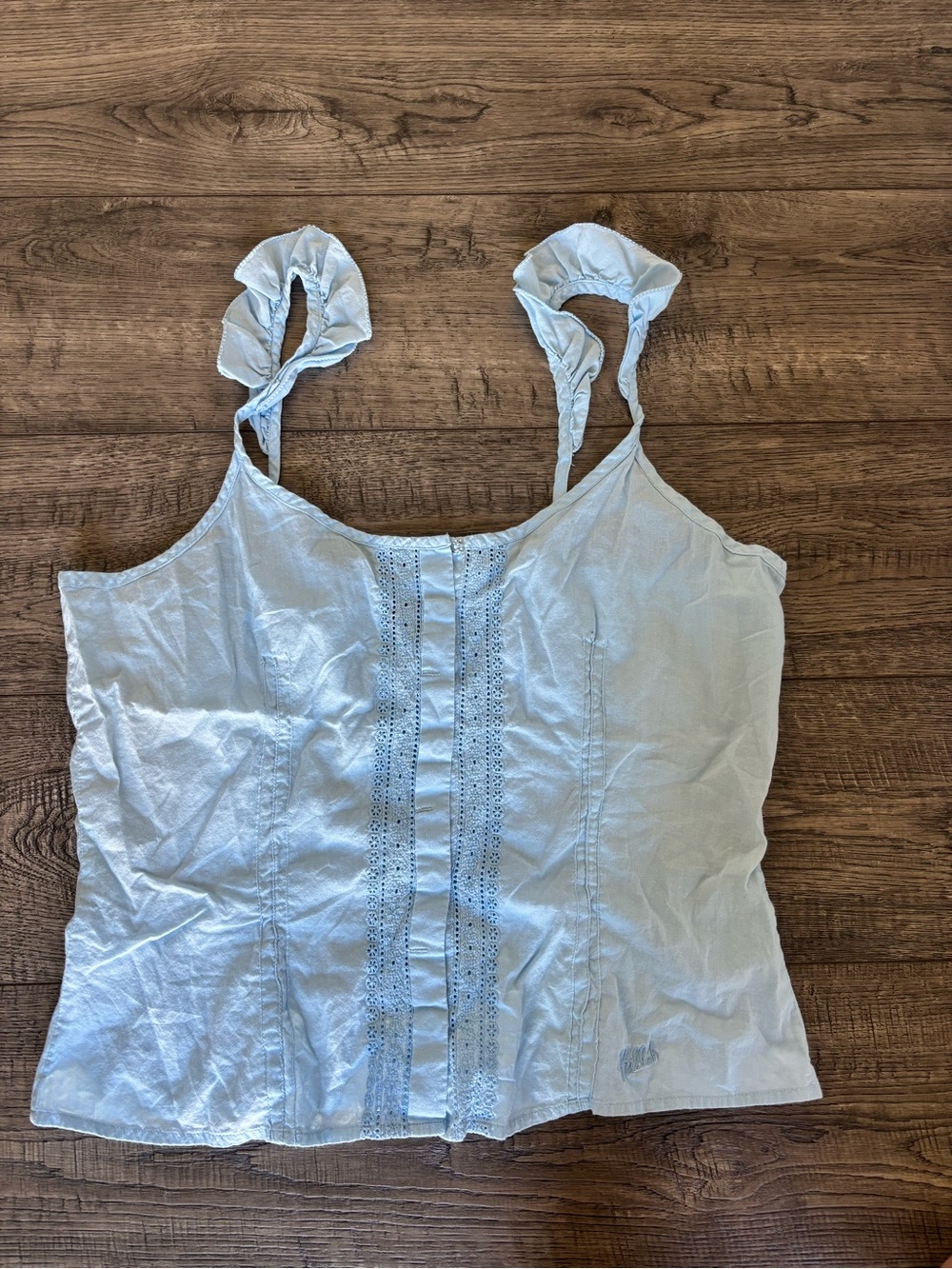 Light Blue Cotton Eyelet Tie-Strap Camisole